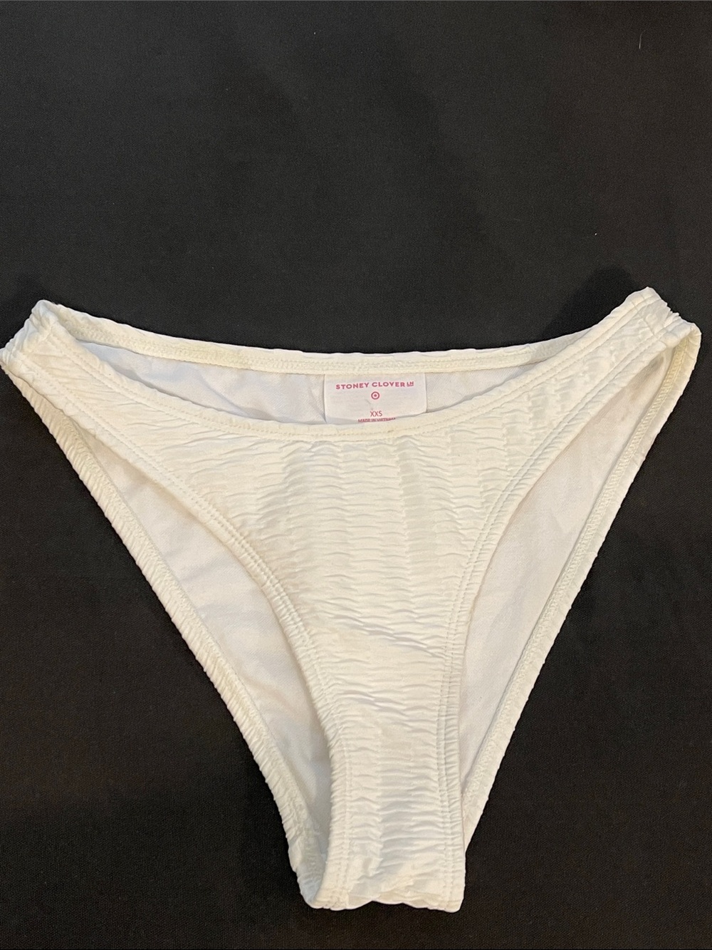 White Textured Bikini Bottom with cute pink heart on back
